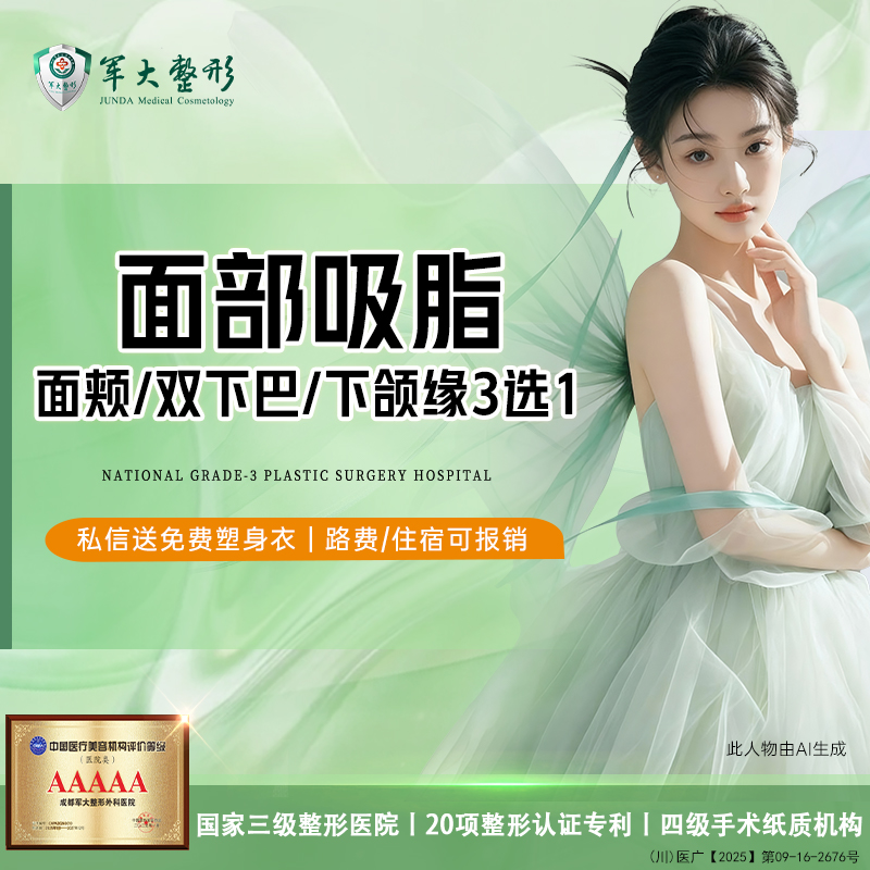 【吸脂瘦脸】成都军大面部吸脂/面颊/双下巴/下颌缘3选1/瘦脸 无隐形消费【新客专享】