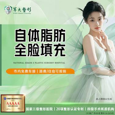 【自体脂肪丰面颊】自体脂肪全脸填充/额部/颞部/苹果肌/面颊/法令纹/路费住宿可报销