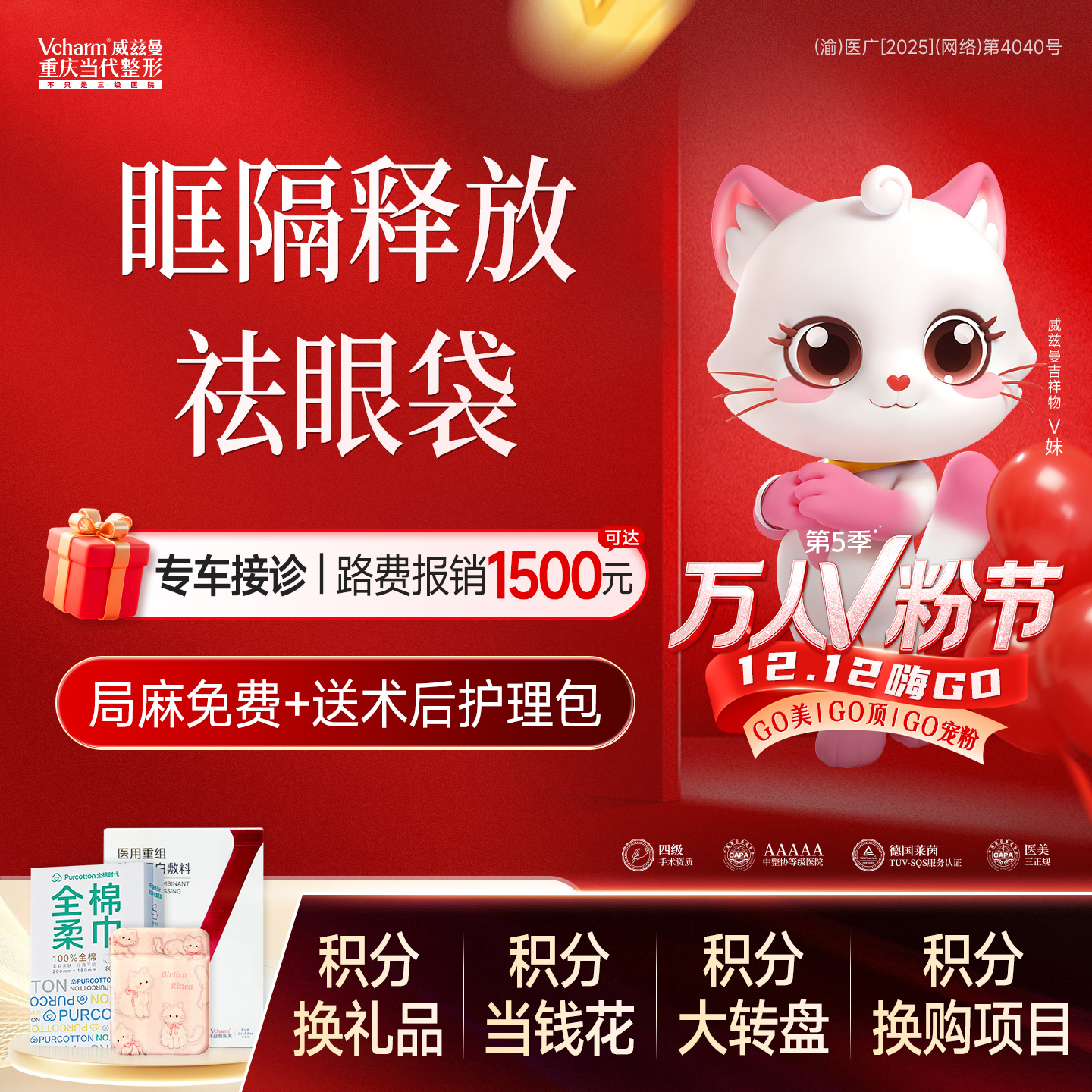 【外切去眼袋】眶隔释放祛眼袋 外切法 手术去眼袋去泪沟 减少眼袋脂肪堆积 