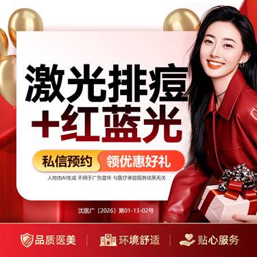 【红蓝光清痘】激光排痘+红蓝光 淡化痘痘